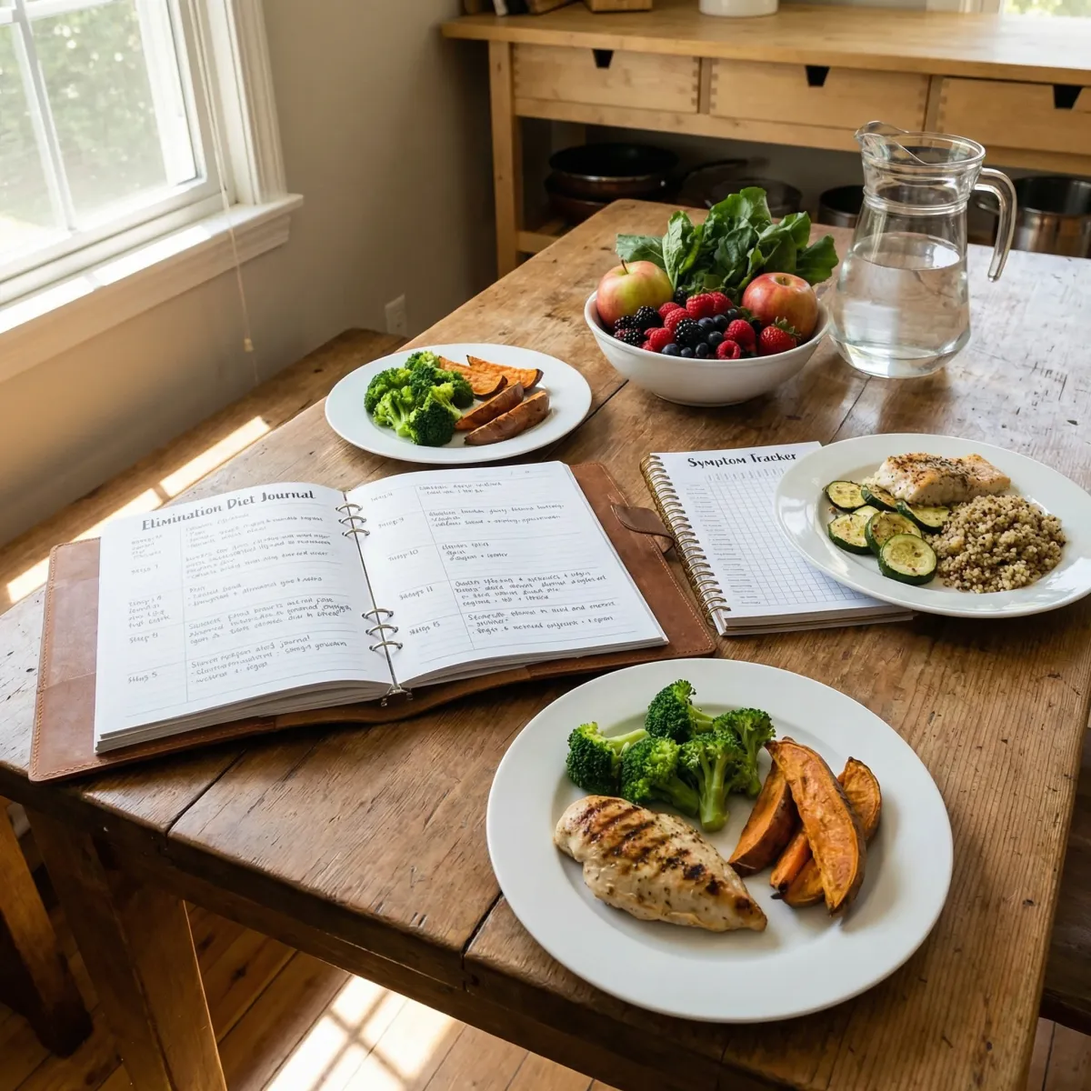 Meal planner and symptom journal used for a structured elimination and rechallenge nutrition protocol.
