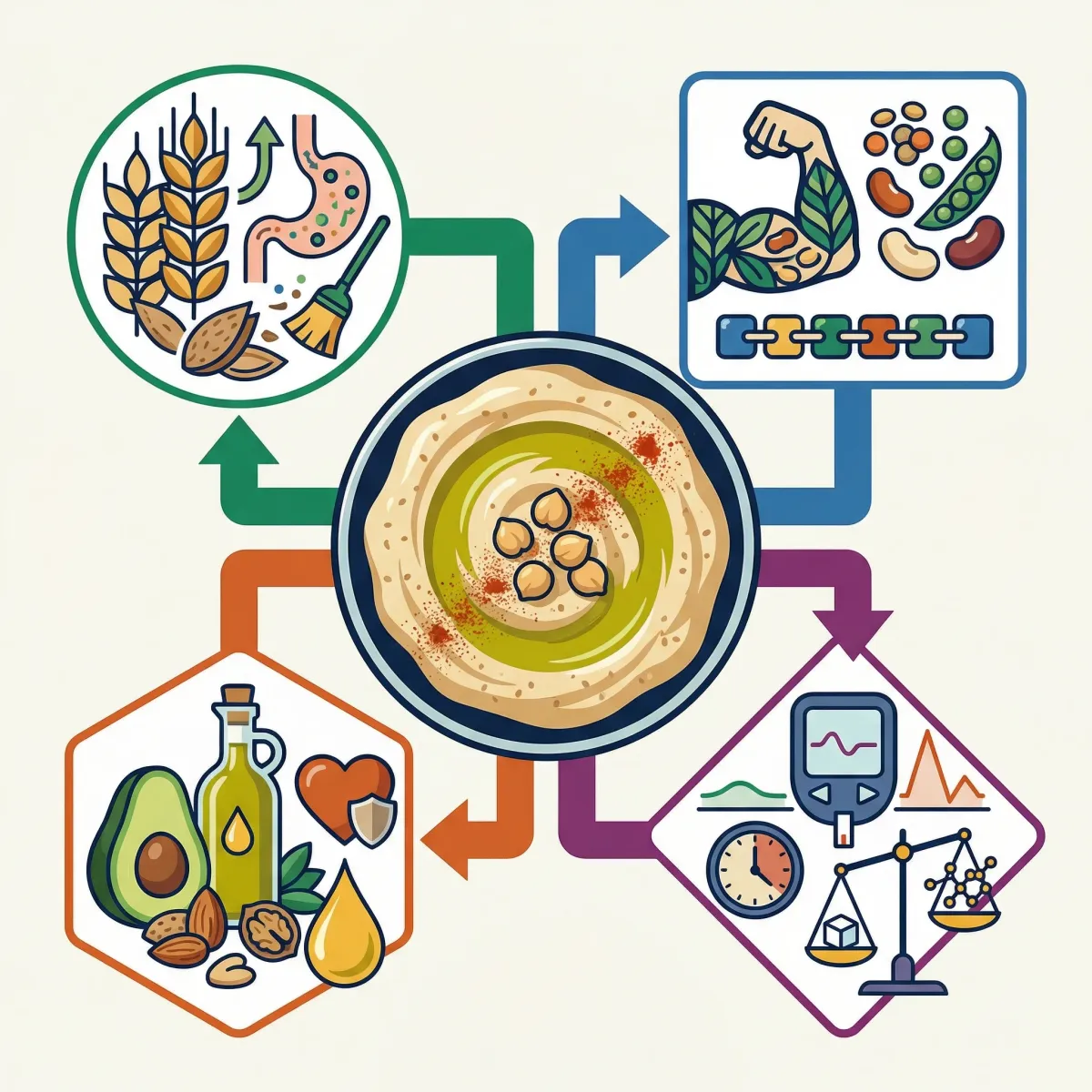 Infographic comparing plant protein pairings such as beans and rice, tofu and quinoa, and hummus with whole-grain pita with protein totals.